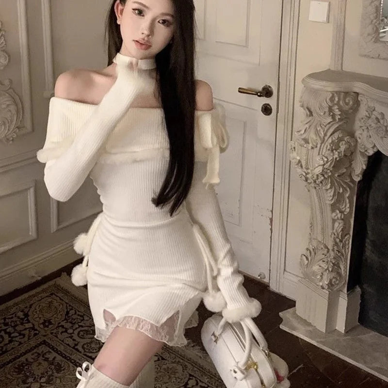 Hnewly Christmas DRESS TO IMPRESS Slash Neck Halter Knitting Dresses F hnewly Hnewly Christmas DRESS TO IMPRESS Slash Neck Halter Knitting Dresses F hnewly