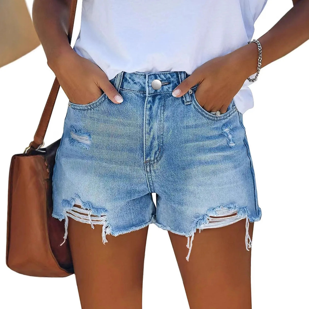 Hnewly  Fashion Streetwear Versatile Denim Trousers for Lady Classic Washed High Waist Slim A-line Wide-leg Shorts