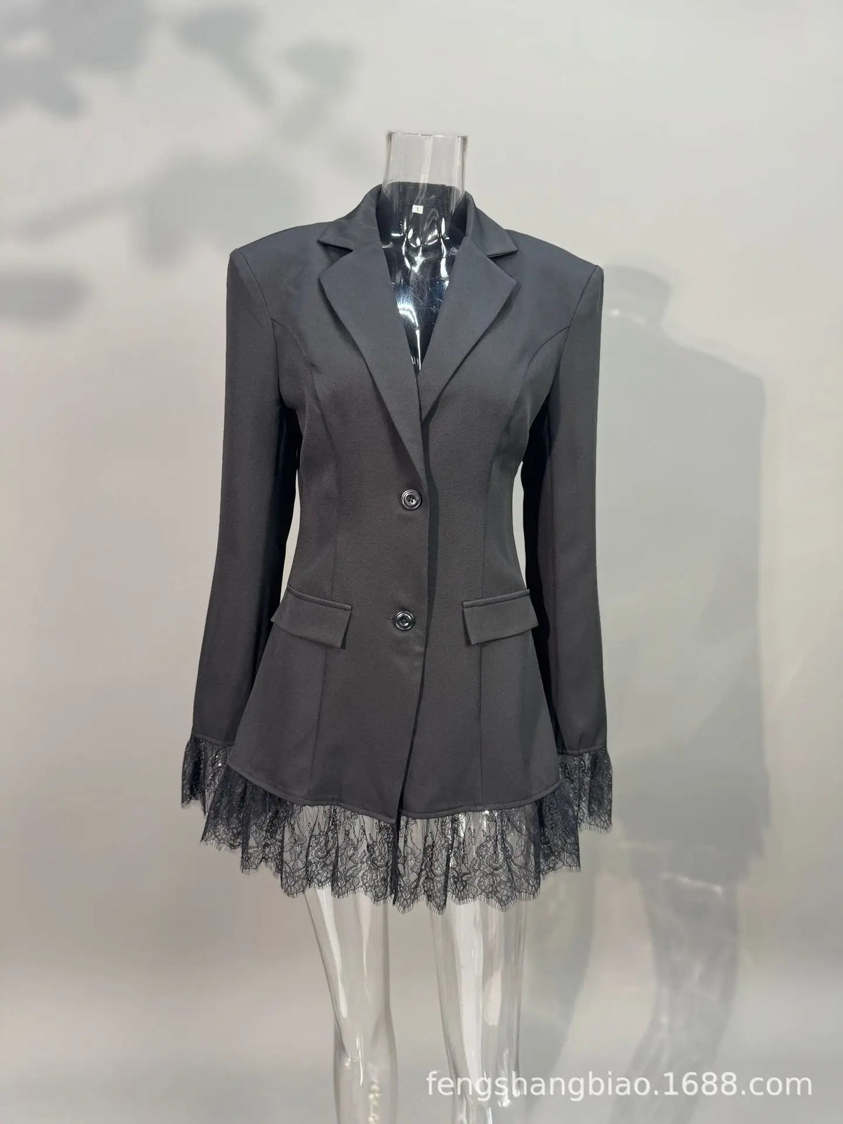 Hnewly  Elegant Lace Blazer Coat Women Fashion Office Lady Full Sleeve Single Breasted Jackets New Autumn Black Casual Slim Coats