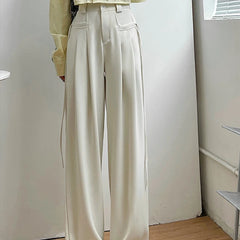 Hnewly  Autumn Winter High Waisted Suit Pants Woman Casual Button Pockets Wide Leg Pants Women Loose Solid Trousers Ladies
