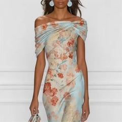 Lunivop  Elegant Party Bodycon Maxi Dress Women Summer Sexy Sleeveless Off Shoulder Floral Print Long Dresses Casual