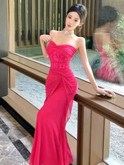 Hnewly  Dresses Women Sexy Lace Patchwork Strapless Slim Ruched Backless Temperament Cocktail Dress Party Female Fashion