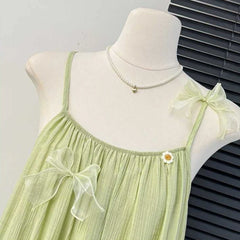 Hnewly  French style ruffle edge three-dimensional flower suspender dress women's summer seaside vacation style pleated long skirt