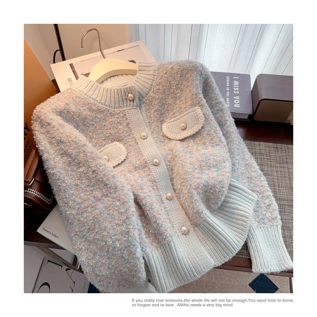 Hnewly  Luxury Pearl Button Sweater Women O-Neck Long Sleeve Cardigan Coat  Single Breasted Warm Jacket Casual All-Matched Knitwear Top