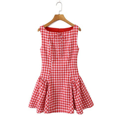 Lunivop  Casual Summer Dresses Women O Neck Sleeveless A-line Mini Plaid Dress