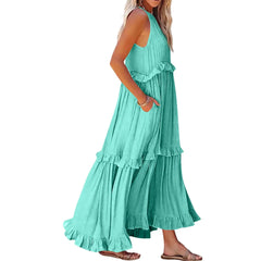 Hnewly  Ladies' Temperment Green Korean Summer Long Dress Fashion Classic Loose Large Swing Holiday Beach Skirt