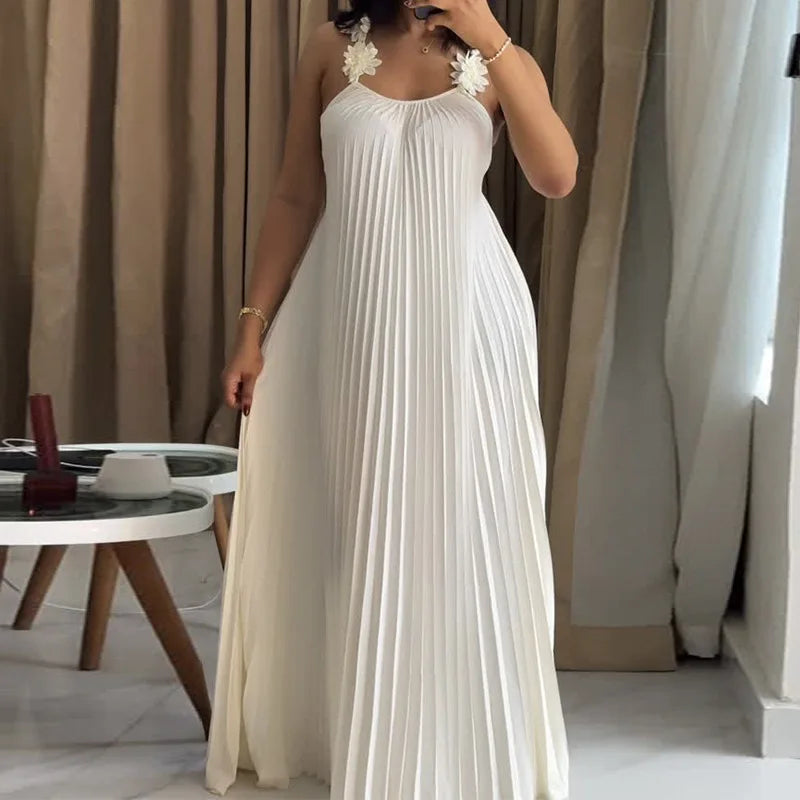 Hnewly  Elegant Beach Vacation Long Dress Women's Gauze Skirt Strapless Slimming Polyester Fiber High Waist Summer Casual Wear