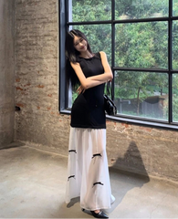 Hnewly  Sleeveless Dresses Women Bow Patchwork O Neck Vintage Mesh Summer Fashion Elegant Dress Party Female Casual Chic