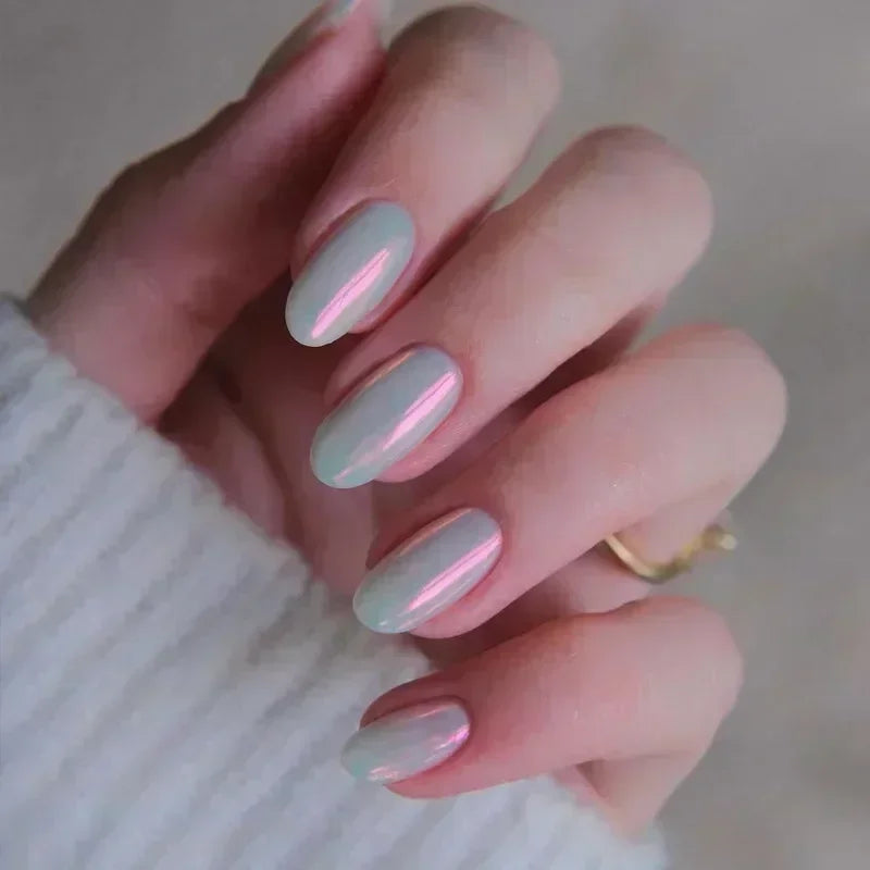 Hnewly 24Pcs White Almond False Nails Ballet with French Design Wearable Fake Nails Gradient Simple Full Cover Press on Nail Tips Art