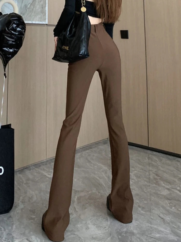 Hnewly Flare Pants Women Slim Casual Sexy Streetwear Basic Solid Spring Chic All-match Korean Style Fashion Soft Ins High Waist Females