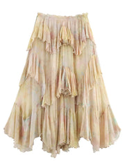 Hnewly  Ruffle Hem Women's Skirt Printing Flower Irregular Ankle-length Female Skirts Summer Vacation Fashion Elegant Lady Skirt