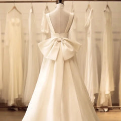 Hnewly  Satin Wedding Dress Simple French Suspender Satin Backless Bow Super Fairy Outdoor Veil Welcome Dress For Brides Customized