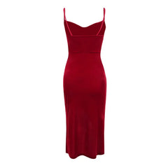 Hnewly Summer Retro Showcase White Red Split Strap Dress, Elegant Slim Fit Celebrity Style Mid length Dress