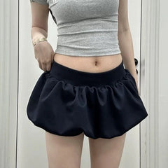 Hnewly  Korean Style Sweet Mini Skirt Kawaii Black Low Waist Ruffle Short Skirts Gothic Sexy Harajuku Casual A-line Solid Skirt