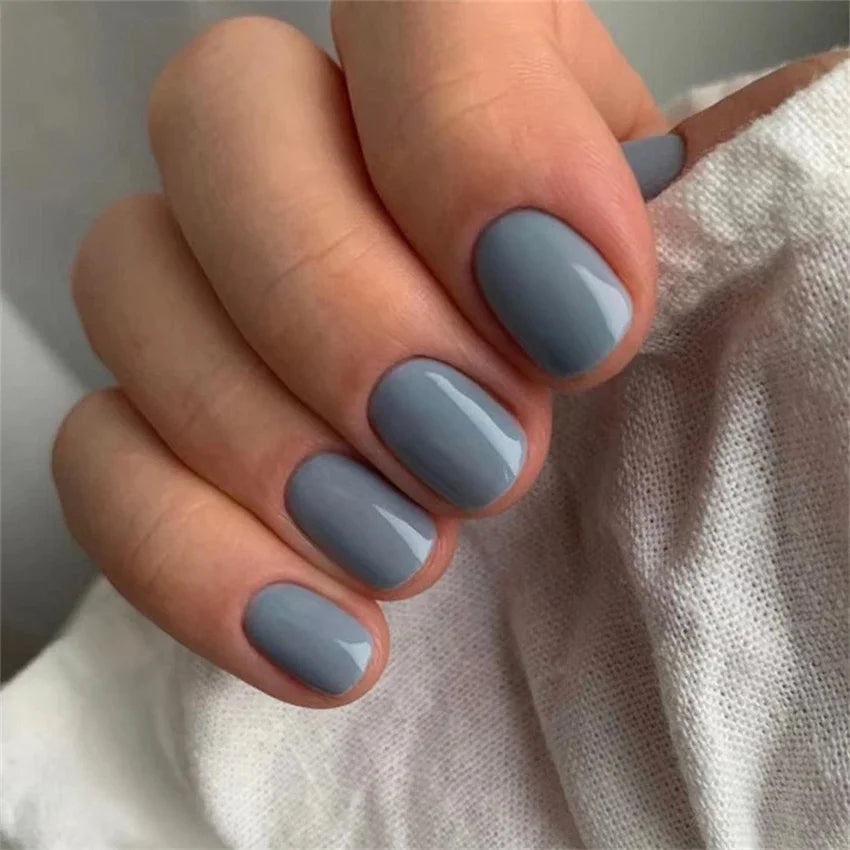 Hnewly 24pcs Artificial Nail Art Fake Nails Full Coverage Removable Ballet Short Press On Nails tips Chips Waterproof Solid Colour set
