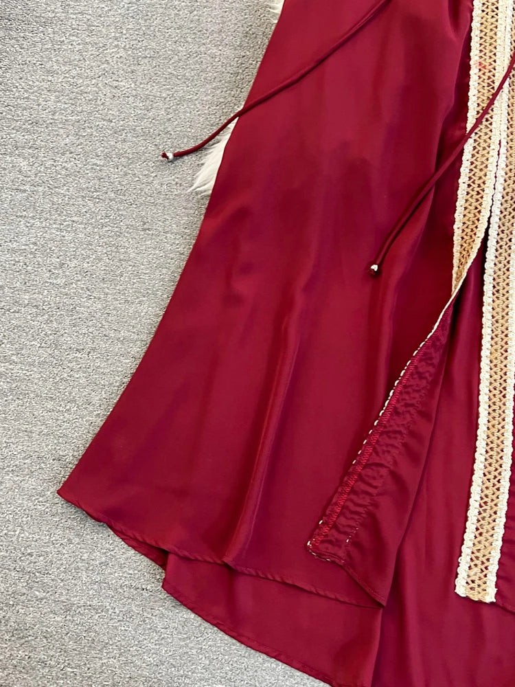 Hnewly  Temperament Hanging Neck Dress Elegant Hollow Out Backless Slit A-line Large Hem Dress Women's Beach Vacation Long Dress