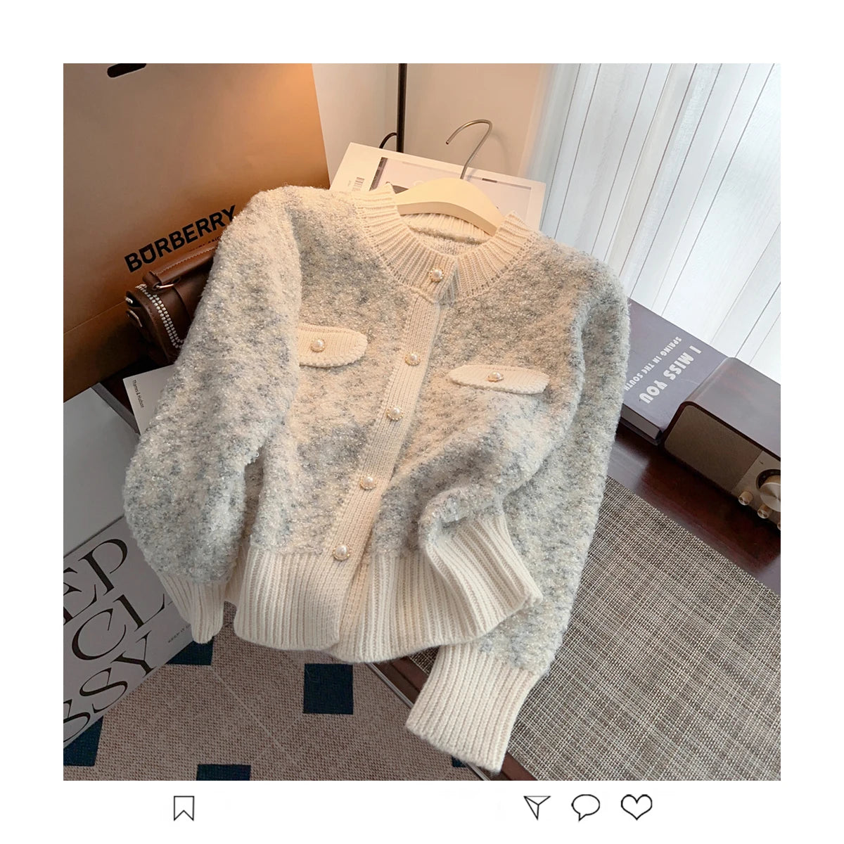 Hnewly  Luxury Pearl Button Sweater Women O-Neck Long Sleeve Cardigan Coat  Single Breasted Warm Jacket Casual All-Matched Knitwear Top