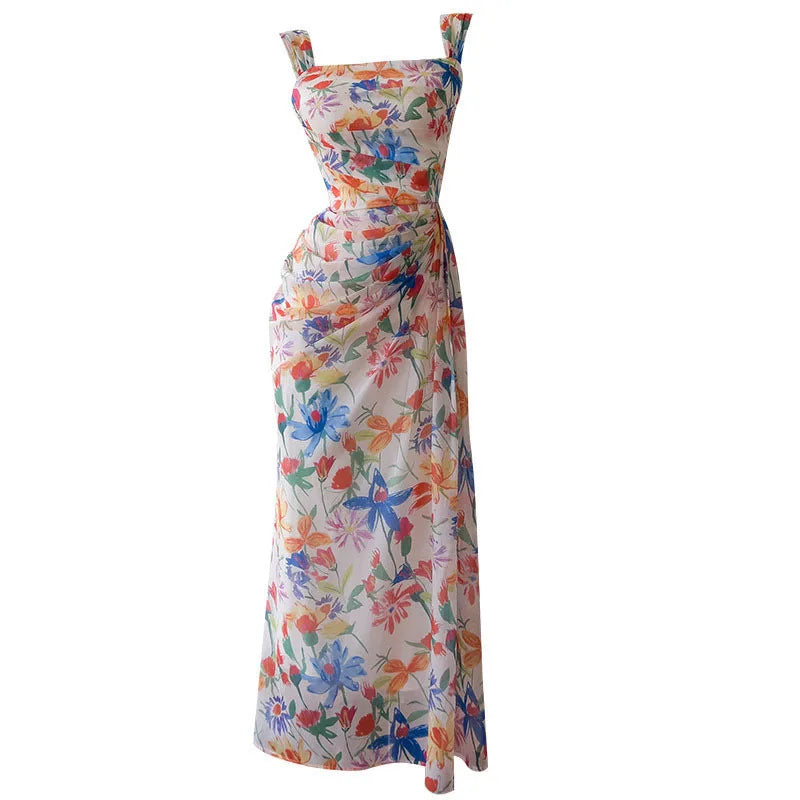 Hnewly Fashion Women Dress Sleeveless Square Collar Print Female Summer Evening Party Dresses New Tide