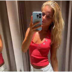 Hnewly  Sexy Knit Hollow Out Crop Top Women Slim O-neck Sleeveless Backless Female Vest Summer Lady Street Beach Bright Color Vests