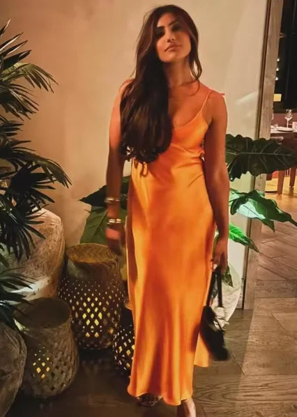 Hnewly Fashion Solid Stain Sling Maxi Vestido Chic Sleeveless Backless V Neck Off Shoulder Slim Dress 2025 New Summer Lady Evening Wear