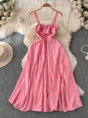 Hnewly  Beach vacation dress for women sexy summer backless waist cinched slimming A-line large swing long suspender dress