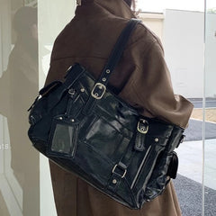 Hnewly  Y2K Sweet Cool Hot Girl Underarm Bag Ladies PU Leather Square Large Capacity Tote Bag Women Harajuku Crossbody Bag Handbags