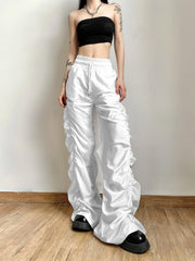 Hnewly  Casual Sweatpant Pleated Women Drawstring Elastic High Waist Cargo Wide Leg Pant Retro Y2k Aesthetic Vintage Streetwear Jogger