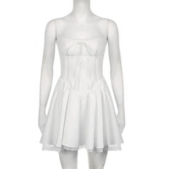Lunivop  Women Backless Mini Dress Sexy Sleeveless Cocktail Dresses Bodycon Spaghetti Strap Short Dress with Lace Trims