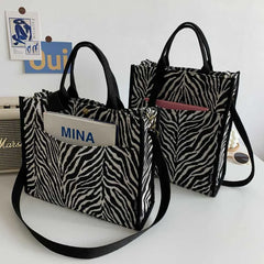 Hnewly  Woman's Handbag New Trend Large Capacity Zebra Striped Adjustable Shoulder Strap Bag Canvas Tote Fashion Shopping Bags