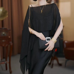 Hnewly  Ice Silk Snowflake Sun Protection Clothing Women Summer Outerwear Thin Asymmetrical Shawl Coat with Sling Skirt Cover up