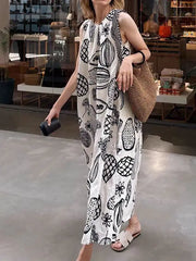 Hnewly  Korean Style Printed A-Line Vest Dress Loose Women's Summer New Arrival Casual Comfortable Mid-Weight Non-Stretchy Dress