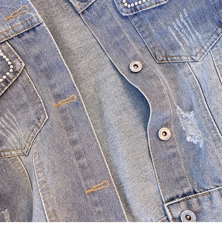 Hnewly  Women Denim Jacket Spring Autumn 2025 New Popular Sweet Luxury Beaded Short Top Loose Long Sleeve Lapel Single Breasted  Coat