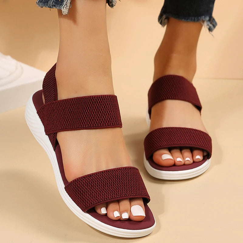 Hnewly Women's Knit Elastic Cloth Wedge Sandals Slip On Lightweight Walking Sandals Women Plus Size Comfortable Summer Shoes Woman