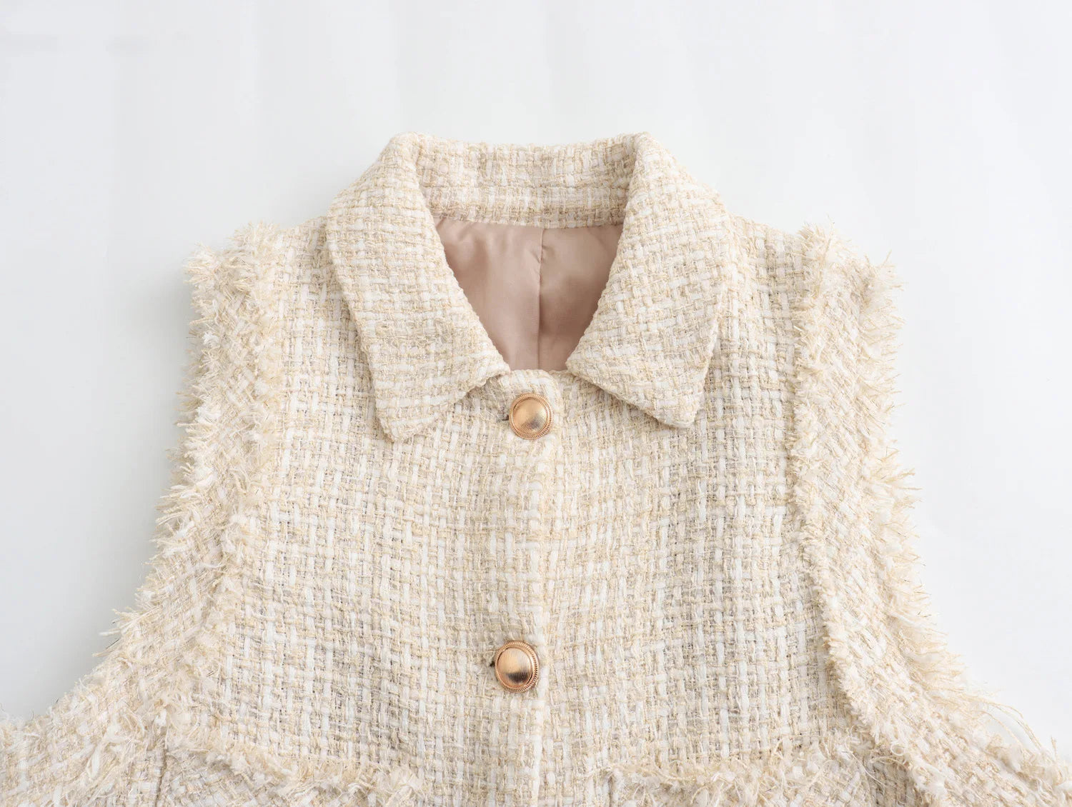 Hnewly  Spring Autumn Tweed Vest Jacket Women's 2024 New Fashion Straight Short Top Elegant Raw Edge  Sleeveless  Chic Street Youth Coat