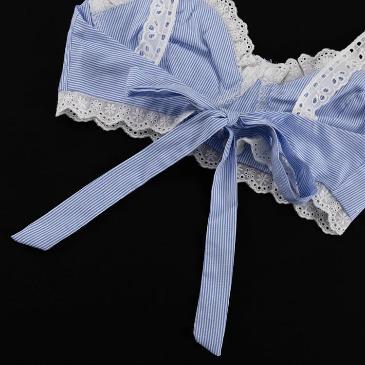 Hnewly   Lace Patchwork Camisole Vest + A-line Skirt Hot Girl Set Women's High Waist Skirt Bras Sweet Blue Beach Summer Two-piece Set