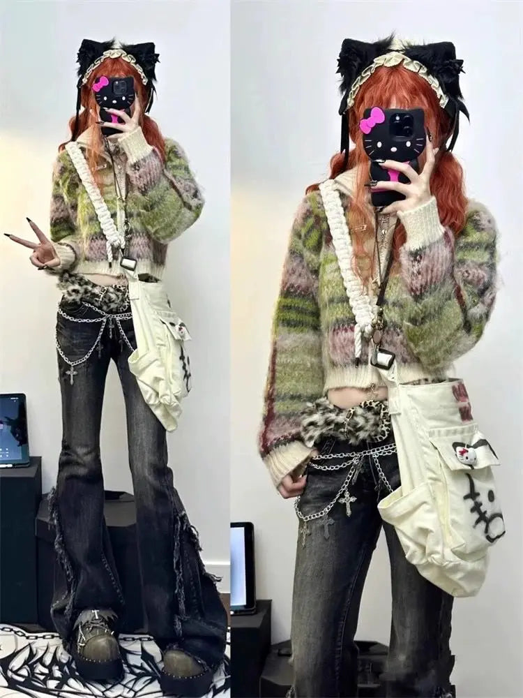 Hnewly  American High Street Bell Bottom Jeans Vintage Washed Low-waist Denim Pants 2025 Summer New Loose Straight Wide Leg Pants