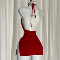 Hnewly Backless Bandage Dress Sexy Girl Black V Neck Elegant Irregular Slim Sweet Korean Women Mini Dresses 2025 New Fashion Nightclub
