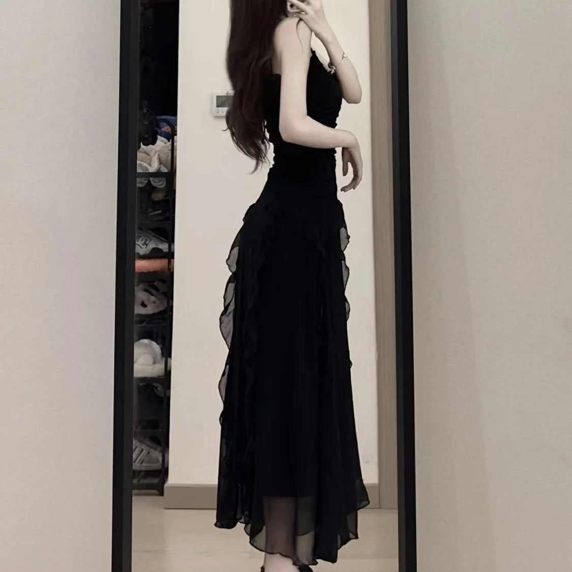 Hnewly Design Style Small Black Dress Women's Summer Waist Wrap Show Thin Super y2k formal occasion vestidos women dress