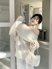 Hnewly trashy outfits Autumn Design Sexy White Knitted Sweater Women Long Sleeve Pure Color Korean Fashion Y2k Clothing Elegant Pullover Female
