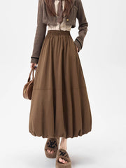 Hnewly  Retro Ball Gown Long Skirt Women Loose High Waist Elegant A Line Skirt Fall Vintage Sweet Design Korean Solid Long Skirts