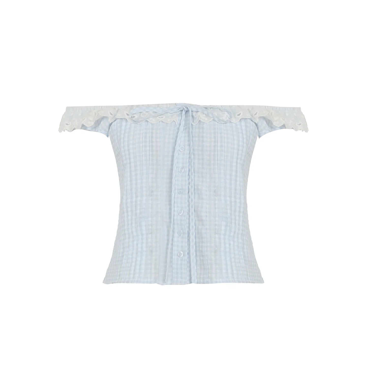 Hnewly Sweet Cute Plaid Lace Spliced Slim Fit Women Camisole Tops Bow Button Ruched Fashion Trendy Chic Blouses