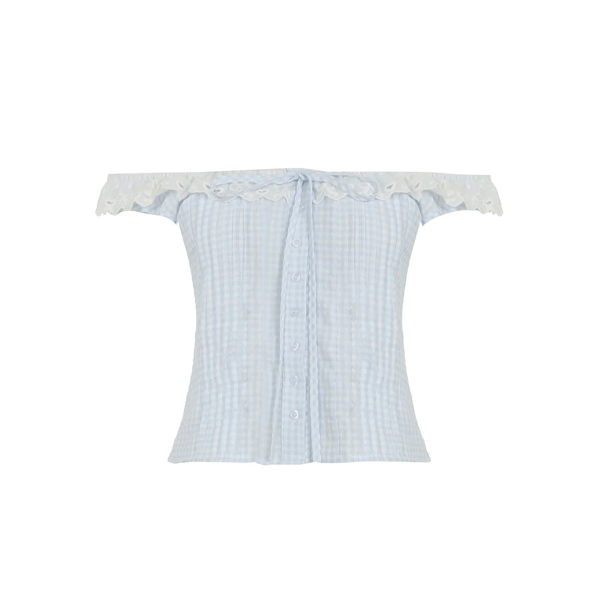 Hnewly Sweet Cute Plaid Lace Spliced Slim Fit Women Camisole Tops Bow Button Ruched Fashion Trendy Chic Blouses