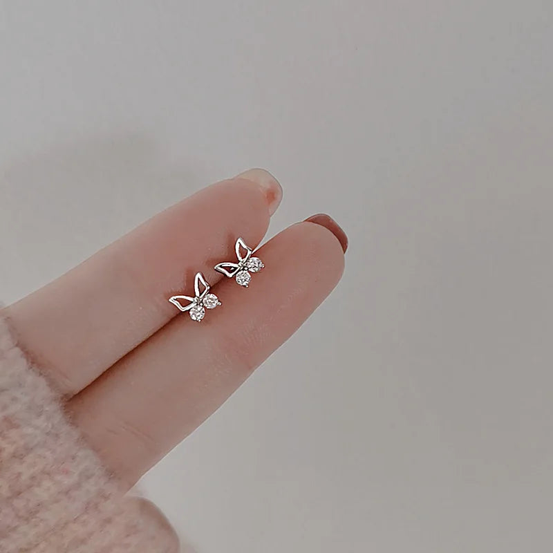 Hnewly  Silver Minimalist Zircon Flower Tulip Stud Earrings for Women Girls Student Piercing Earrings New Accessories Gifts