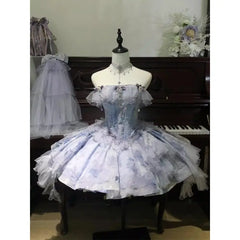 Hnewly  Summer Purple Strapless Lolita Dress Bow Applique Slim Fit Princess Dress for Women Birthday Party Wedding Evening Prom