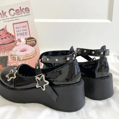 Hnewly Lolita Shoes Women's Preppy Style Single Shoes Patent Leather Thick Bottom Mary Jane Shoes Vintage Girls JK Uniform Shoes