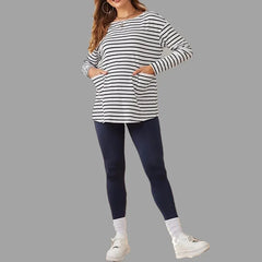Hnewly  Women's Maternity Classic Stripes Loose Nursing T-Shirt Long Sleeve Pregnancy Soft Friendly Casual Top for Mom Spring/Fall