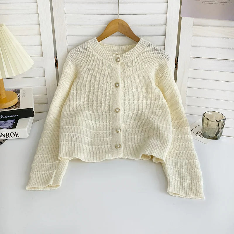 Hnewly  Button Front Knit Cardigan Sweater for Women Long Sleeve Single Breasted Sweater Jacket Ladies Autumn Winter Elegant Outfit