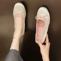 Hnewly  Newest Royal Blue Silk Ballet Flats Woman Classic Round Toe Bowtie Ballerina Shoes Ladies Elegant Slip-on Soft Satin Loafers