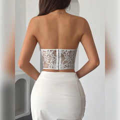 Hnewly  Sexy chic lace Corset Strapless Korean Camis Tank Top Basic Fashion Off Shoulder Summer Women Clothing