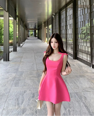 Hnewly  Woman Dress Bow Slash Neck Backless Slim Sexy Summer Fashion French Style Chic Mini Dresses Female Elegant Casual